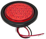 Red/White/Amber 4" Round 24 LED Stop Turn Tail Light Reverse Backup Parking Running Lights 3 Wire Pigtail Plug Grommet Trucks Trailer RV Boat Camper Dump Truck IP67 Waterproof DOT Certified 12V