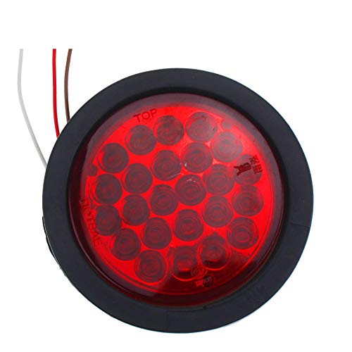 4" Round LED Trailer Tail Light 24 LED Stop Turn Signal Brake Marker Running Lights w/Rubber Grommet for Trucks Trailer RV Boat [IP67 Waterproof] [DOT Certified]