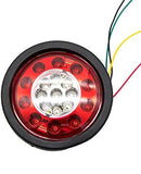 2Pcs 4.3" Inch Round led Trailer Tail Lights 19 LED Red Brake Stop Turn Tail Running Lights and Amber Turn Signal Indicator Lights Multi Functions Grommet Mount Sealed