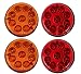 All Star Truck Parts 4 PC 3-1/7" Round LED Light Chrome Side Marker Clearance S/T/T 3 Wire Design [2 Screw Surface Mount] [9 LEDs] [Chrome Base] [IP 67] for Trailers - 2 Red and 2 Amber