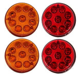 All Star Truck Parts 4 PC 3-1/7" Round LED Light Chrome Side Marker Clearance S/T/T 3 Wire Design [2 Screw Surface Mount] [9 LEDs] [Chrome Base] [IP 67] for Trailers - 2 Red and 2 Amber