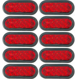 All Star Truck Parts 10X Red 6" Oval 10 LED Trailer Stop Turn Tail Light Kit DOT Certified + Grommets & Plugs IP67 Waterproof Parking Signal Headache Rack Backrack Truck Trailer 12V Reflective Lens