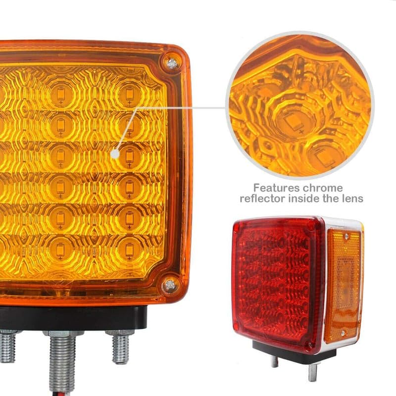 All Star Truck Parts 2pc Amber/Red 51 LED Clear Lens Double Face Stud Mount Pedestal Fender Stop Turn Tail Light Heavy Truck Trailer Peterbilt Freightliner Kenworth Mack Western Star Left & Right Side