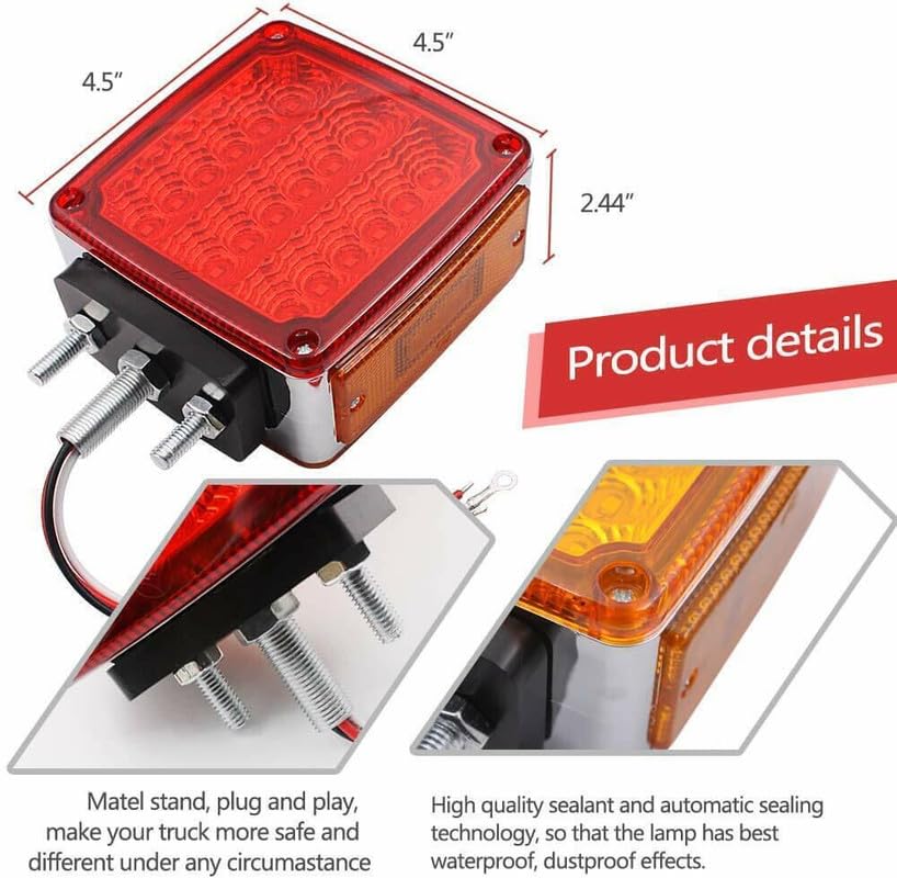 All Star Truck Parts 2pc Amber/Red 51 LED Clear Lens Double Face Stud Mount Pedestal Fender Stop Turn Tail Light Heavy Truck Trailer Peterbilt Freightliner Kenworth Mack Western Star Left & Right Side