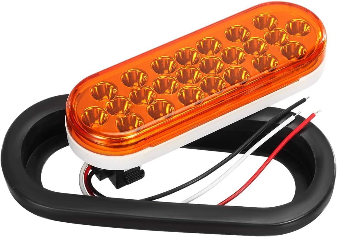 All Star Truck Parts] 6" Inch Amber Oval 24 LED Mid Turn Tail Signal Truck Light w Rubber Grommet+3 wire Pigtail Trailer Plug - DOT/SAE Approved and Marked, Waterproof, Super Bright!