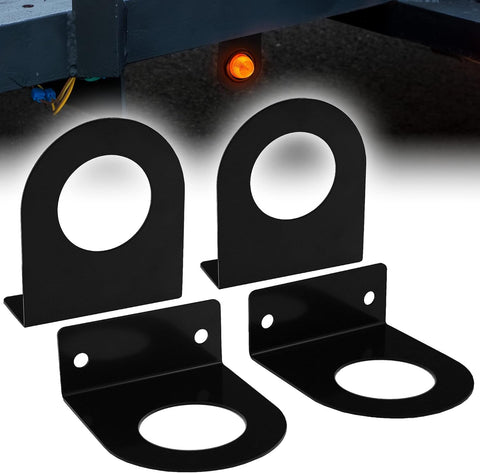 All Star Truck Parts 4 Pack 2" Round Marker Light Mounting Bracket [L Shaped] [3mm Black Powder Coated Steel] [Ultra Sturdy] [Versatile Mounting] for 2" Round Trailer Marker Lights On Truck Trailer RV