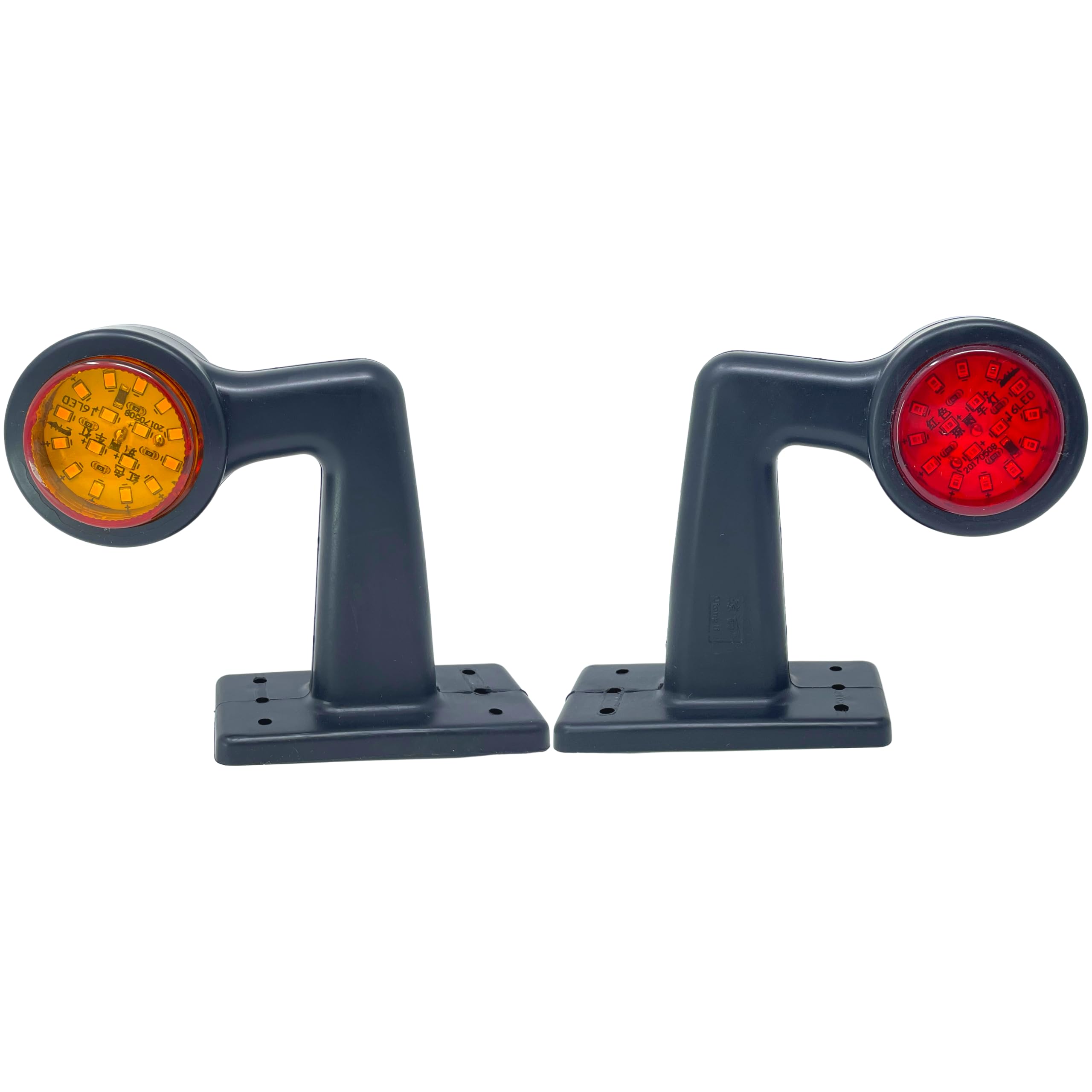 All Star Truck Parts] 2pc Amber/Red 32-LED Double Face Rubber Surface Mount Pedestal Fender Side Marker Light Truck Trailer Flatbed Cargo Utility- Left and Right Angled Rugged IP67 Waterproof