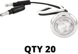 Qty 20-3/4" WHITE 3 LED CLEARANCE SIDE MARKER BULLET LIGHTS CHROME RING TRAILER