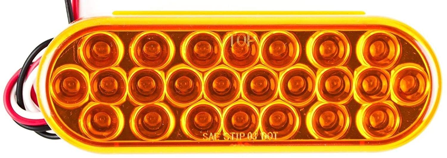 All Star Truck Parts Amber 6" Oval 24 LED Trailer Signal Mid Turn Stop Turn Tail Mid Ship Indicator Light DOT/SAE Certified IP67 Waterproof Headache Rack Backrack Truck Camper RV Flatbed 12V Bright