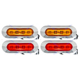 3.7" Oval Bar Style LED Lights Chrome Side/Rear Marker Clearance Truck Trailer Boat CAB RV Amber/Red Lens [4 LEDs] [Chrome Bezel] [IP 67 Submersible Waterproof]