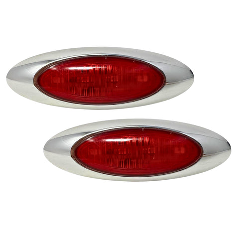 4-1/8" Red Led Side Marker Lights 4 LED Chrome Surface Mount with Bullet Plugs Waterproof Truck Trailer Semi Trailer 18 Wheeler Led Cab Panel Marker Lights Lites Sealed (2x Red)