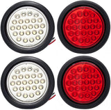 Red/White/Amber 4" Round 24 LED Stop Turn Tail Light Reverse Backup Parking Running Lights 3 Wire Pigtail Plug Grommet Trucks Trailer RV Boat Camper Dump Truck IP67 Waterproof DOT Certified 12V