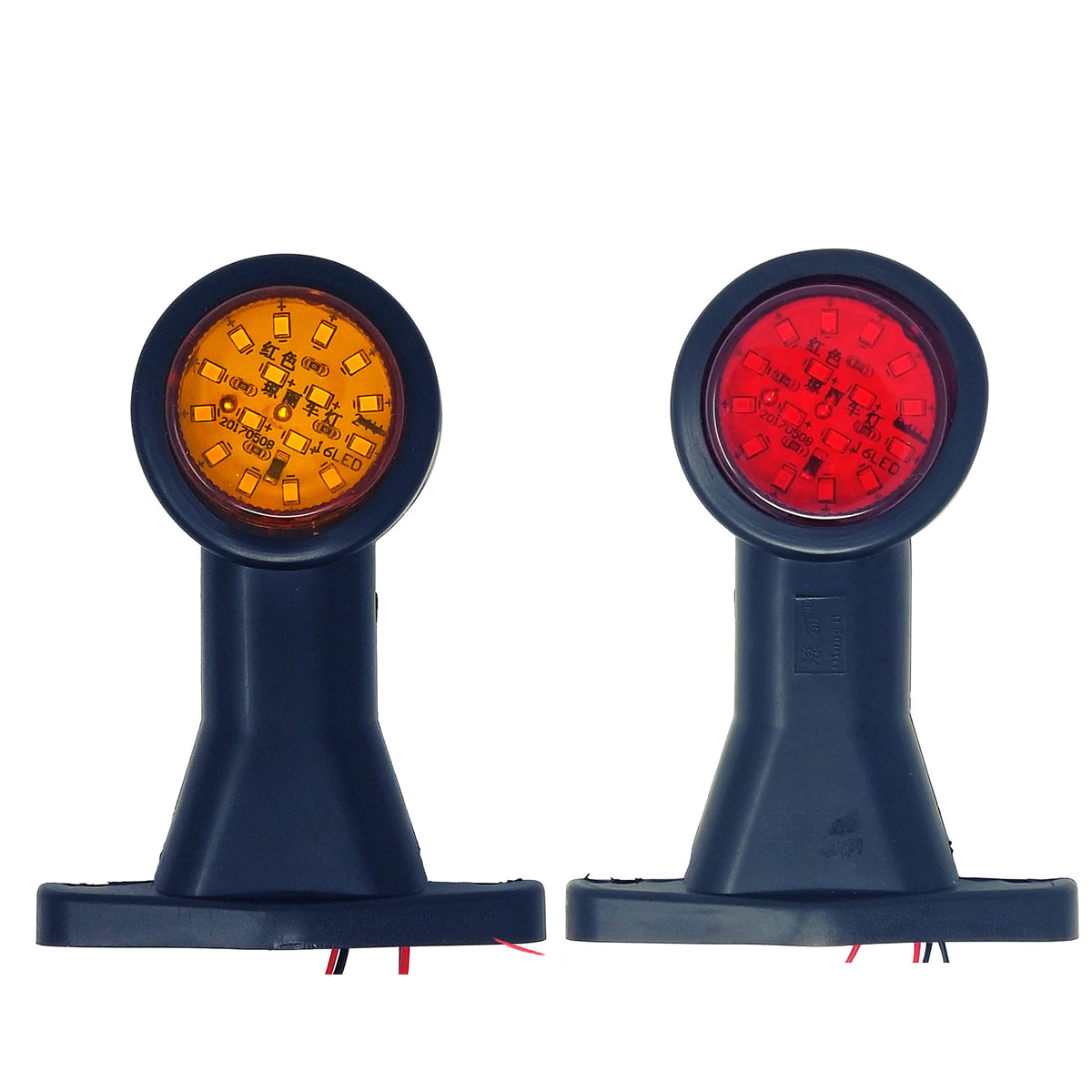 All Star Truck Parts 2pc Amber/Red 32-LED Double Face Rubber Surface Mount Pedestal Fender Side Marker Light Truck Trailer Flatbed Cargo - Left and Right Rugged Waterproof 12V IP67 SUPER BRIGHT