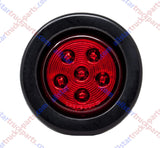 Qty 6-2.5" Round 6 LED Red Light with Reflector Reflex Lens Truck Trailer Side Marker Clearance Grommet and 2 Wire Pigtail Plug Kit