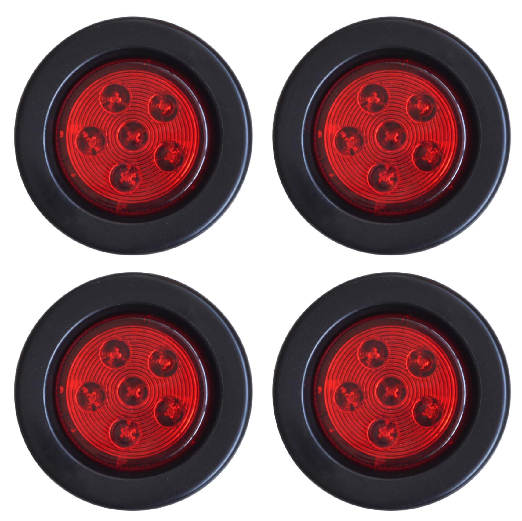 2.5/2-1/2" Round 6 LED Red/Amber Light Truck Trailer Side Marker Clearance Grommet Pigtail Plug Kit