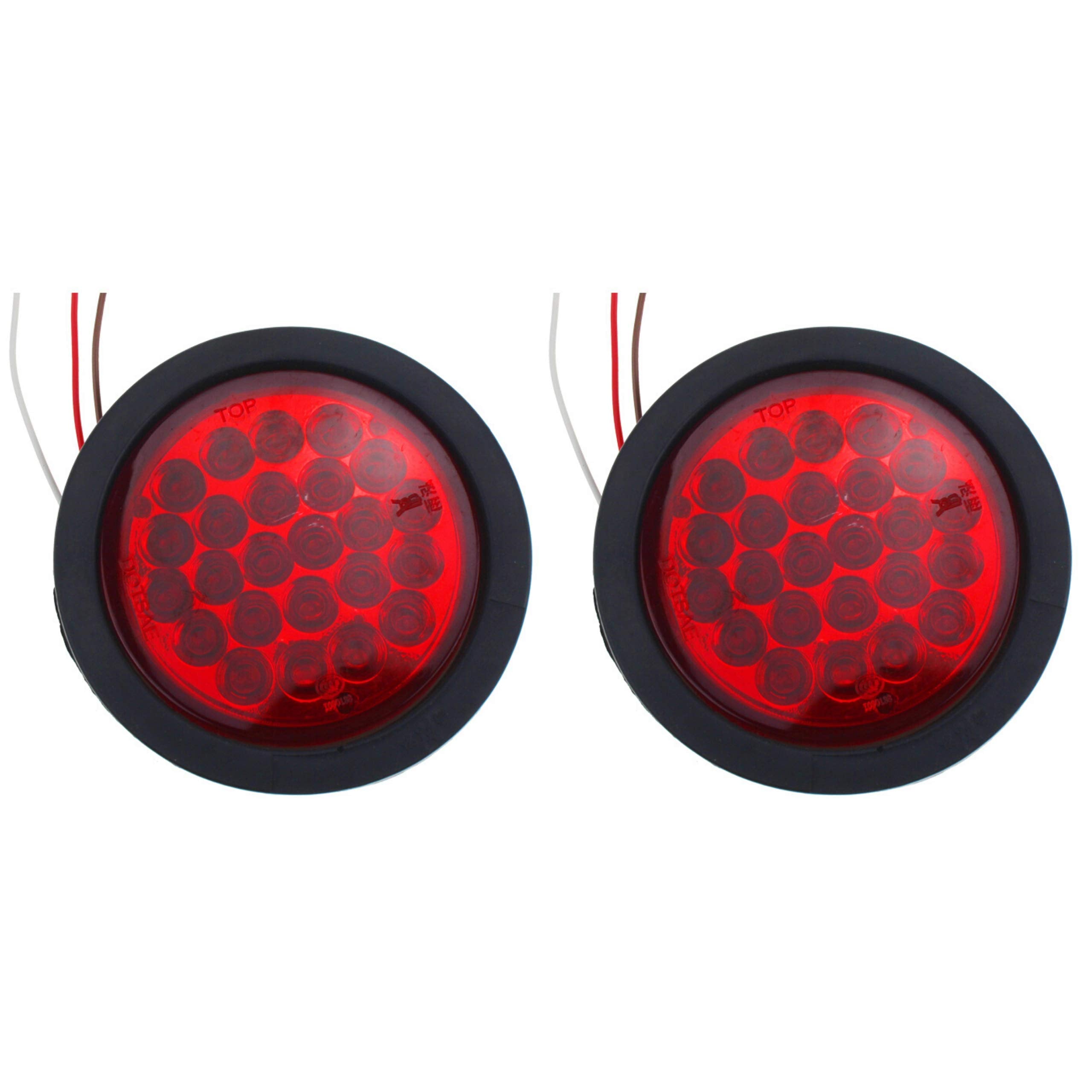 4" Round LED Trailer Tail Light 24 LED Stop Turn Signal Brake Marker Running Lights w/Rubber Grommet for Trucks Trailer RV Boat [IP67 Waterproof] [DOT Certified]