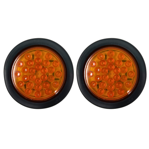 2x 4" Round Amber LED Trailer Tail Light 24 LED Stop Turn Signal Marker Running Lights Rubber Grommet & Direct Wiring Trucks Trailer RV Boat Dump Truck Camper IP67 Waterproof DOT Certified 12V