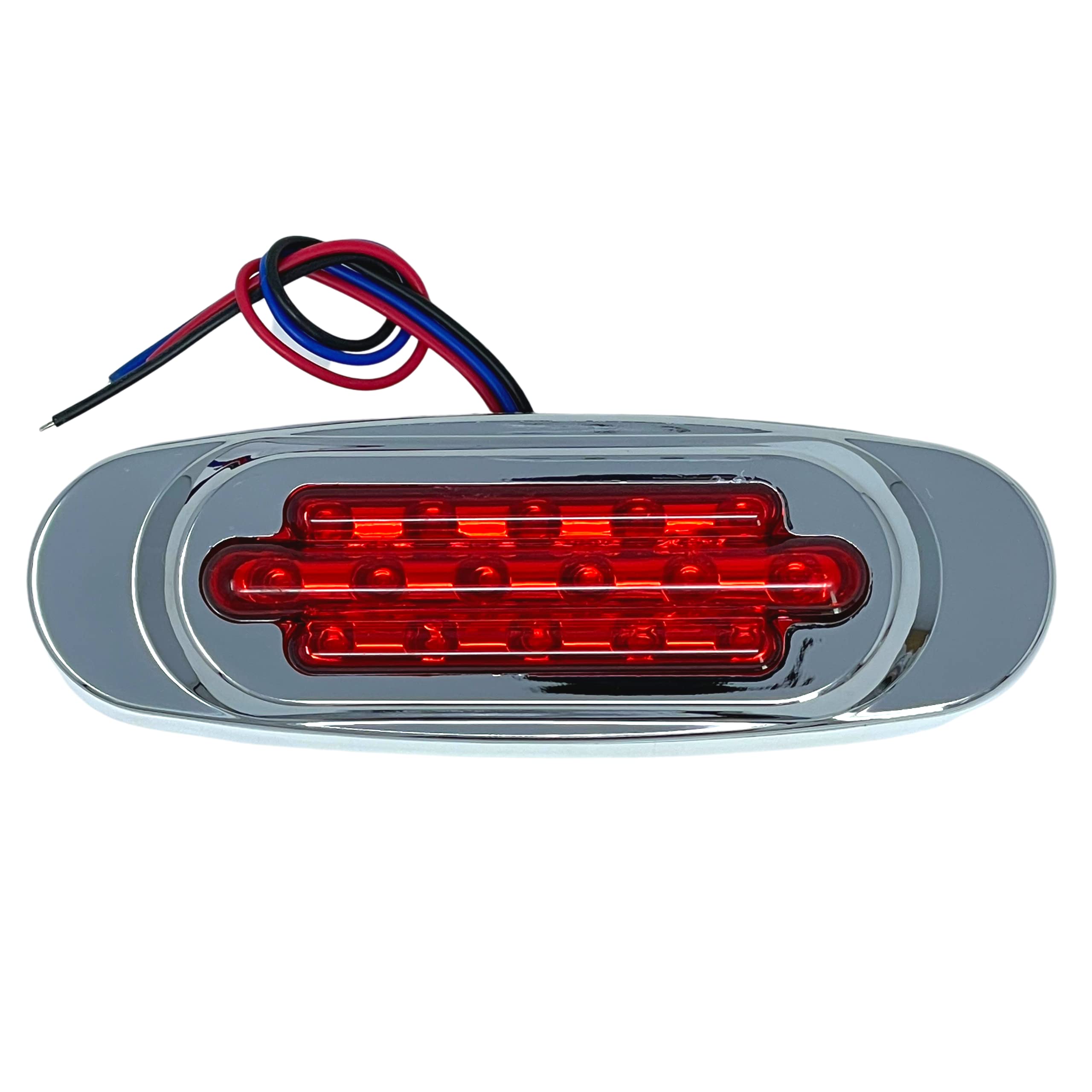 All Star Truck Parts 6.5" Inch Amber/Red/White LED Side Marker Lights Clearance Chrome Base Bezel 16 Diodes Surface Mount Led Cab Panel Lights Turn Signals Sealed Waterproof 12V