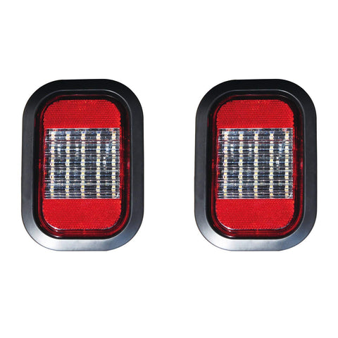 Qty 2-5x3" Clear/White Rectangle 25 LED Reverse/Backup Truck Trailer Light with Red Reflector Grommet & Pigtail