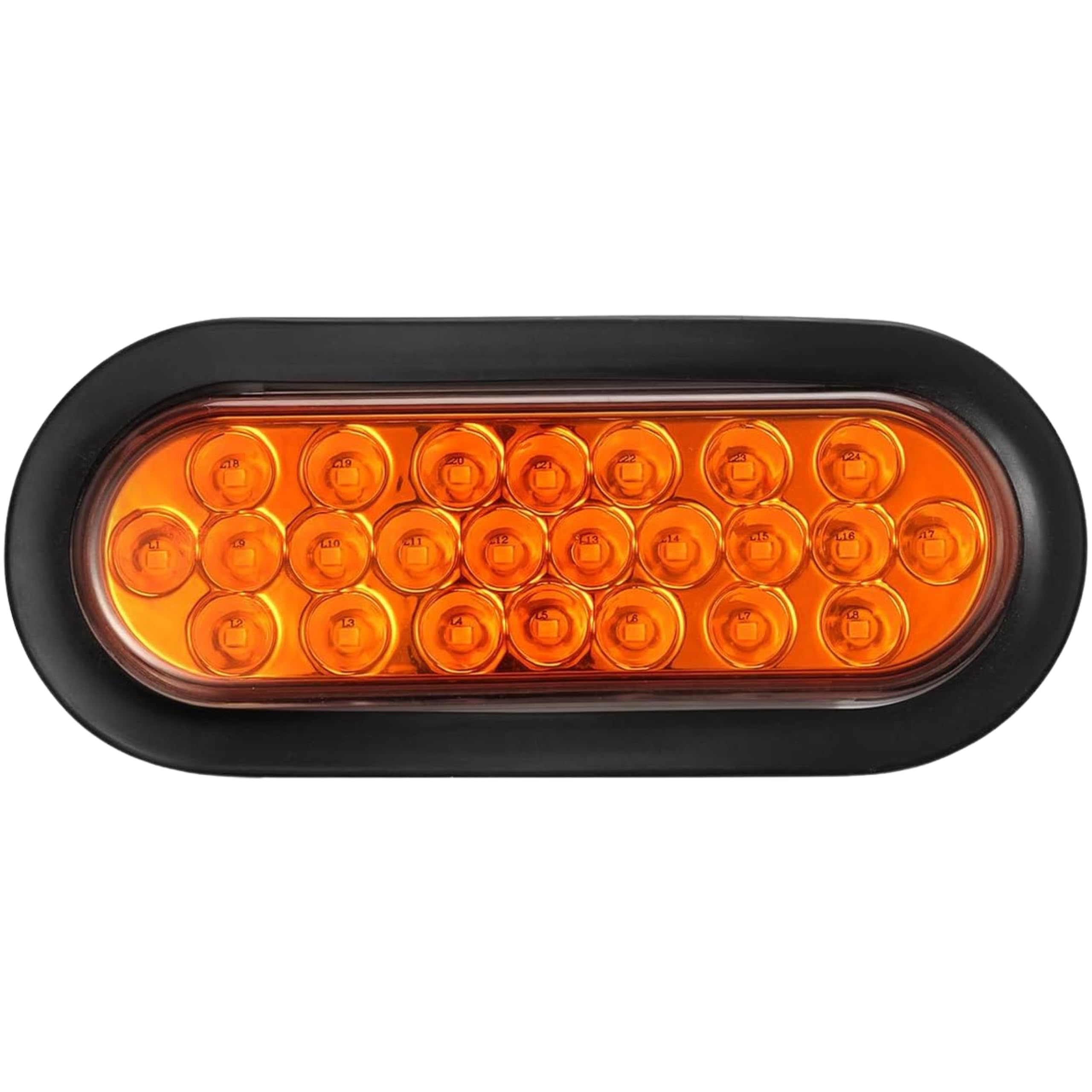 All Star Truck Parts] 6" Inch Amber Oval 24 LED Mid Turn Tail Signal Truck Light w Rubber Grommet+3 wire Pigtail Trailer Plug - DOT/SAE Approved and Marked, Waterproof, Super Bright!