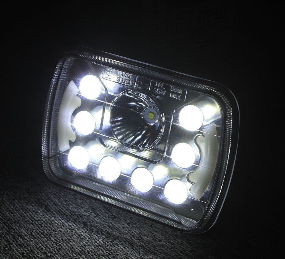 All Star Truck Parts Qty 2-5x7 7x6 inch 55W LED Headlight Assembly Hi/Lo Sealed Beam Replace H6014 / H6052 / H6054 Bulb Headlamp Fits Jeep Wrangler XJ YJ Sedans GMC Chevrolet Ford Truck Van