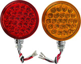 2pc Amber/Red 48 LED Round Double Face Chrome Stud Mount Pedestal Fender Stop Turn Tail Light Truck Trailer Peterbilt Freightliner Kenworth Mack Western Star. Left and Right