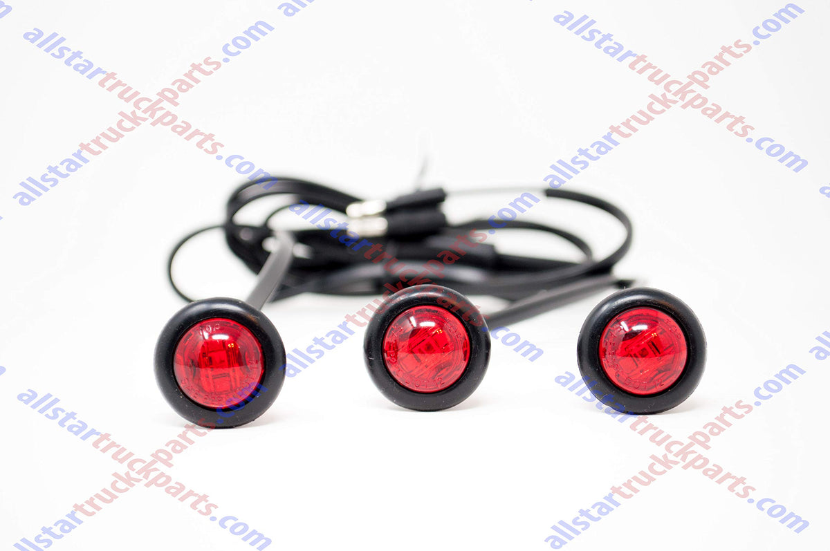 Red LED ID Identification Light Harness of 3 x 3/4� LED Marker & Clearance Lamps - Total of 9 LED's (3 LED's in each Light) 3/4" ID Light, 3-Unit Harness