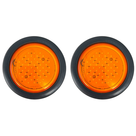 All Star Truck Parts] 2pcs 4" Inch Round Super Bright 52 LED Diodes Mid Turn Mid Ship Signal Tail Sealed Lights Amber Assembly Rubber Mount for Trucks Trailers RV Boat Waterproof