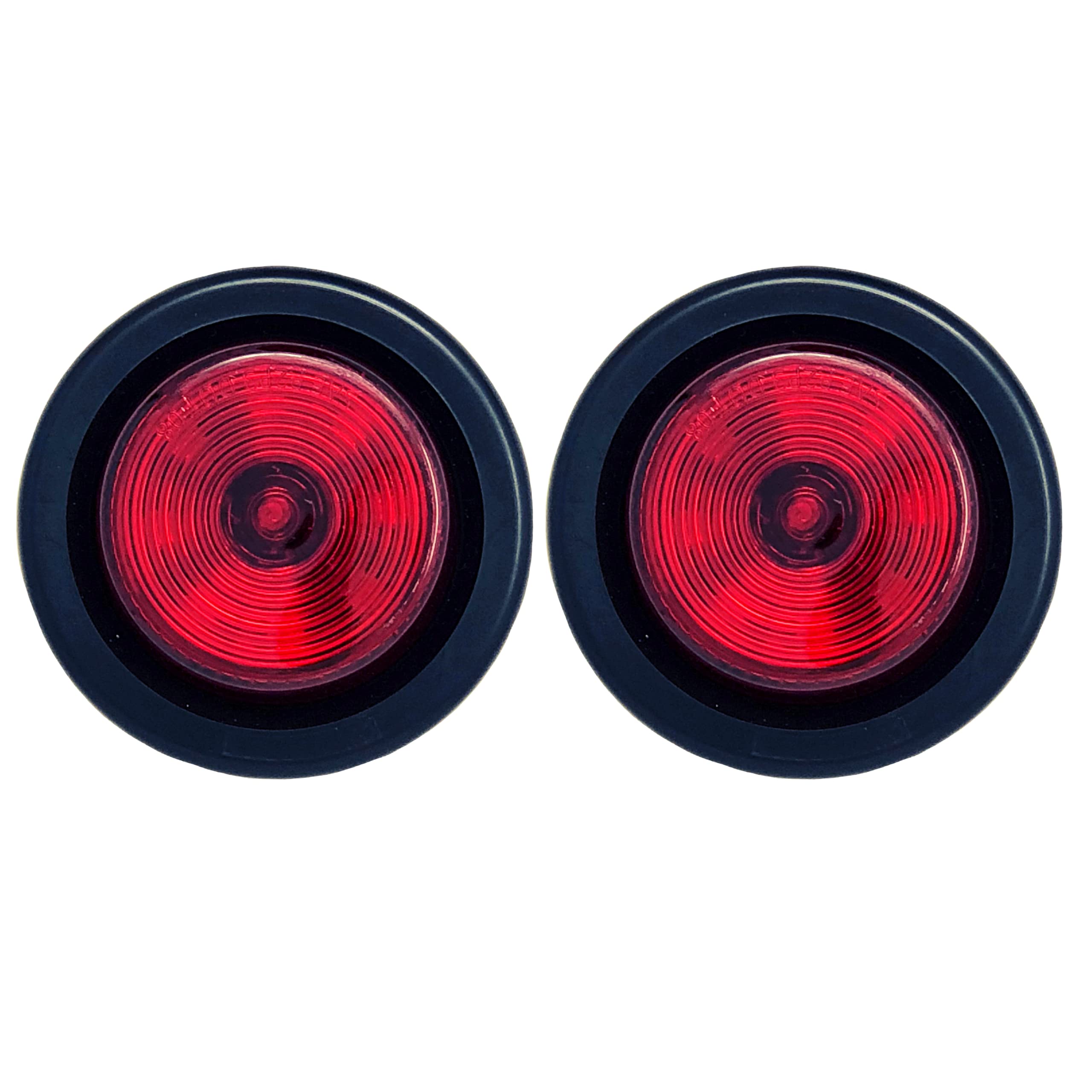 All Star Truck Parts 2" Round Red 9 LED Light Trailer Side Marker Clearance Identification Grommet & 2 Wire Plug/Pigtails Flush Mount