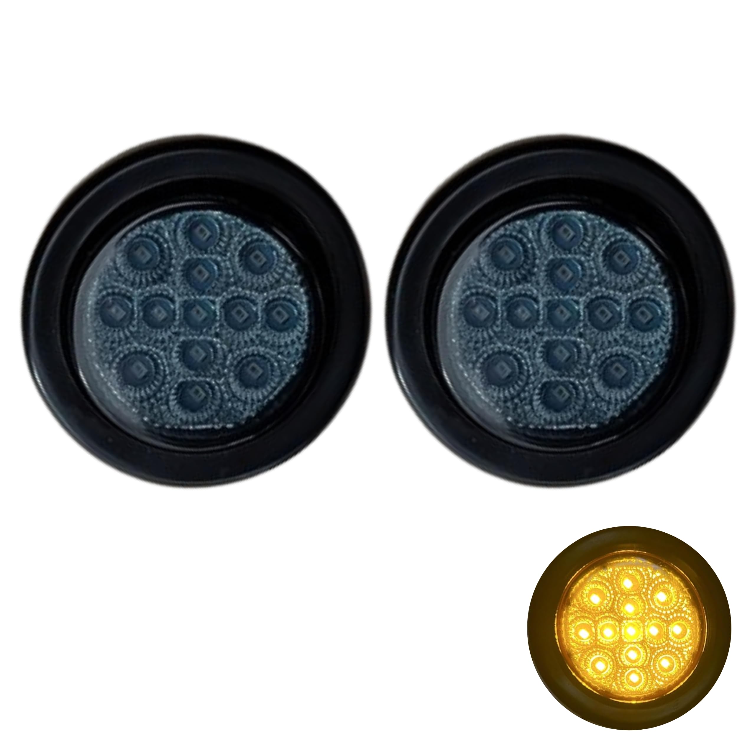 All Star Truck Parts 2" Round Smoked Lens Amber/Red 13 LED Light Side Marker Clearance Reflector Rubber Grommet + Removable 2 Wire Pigtail Plug Waterproof Trailers RV's Trucks Off Road Dump Truck 12V