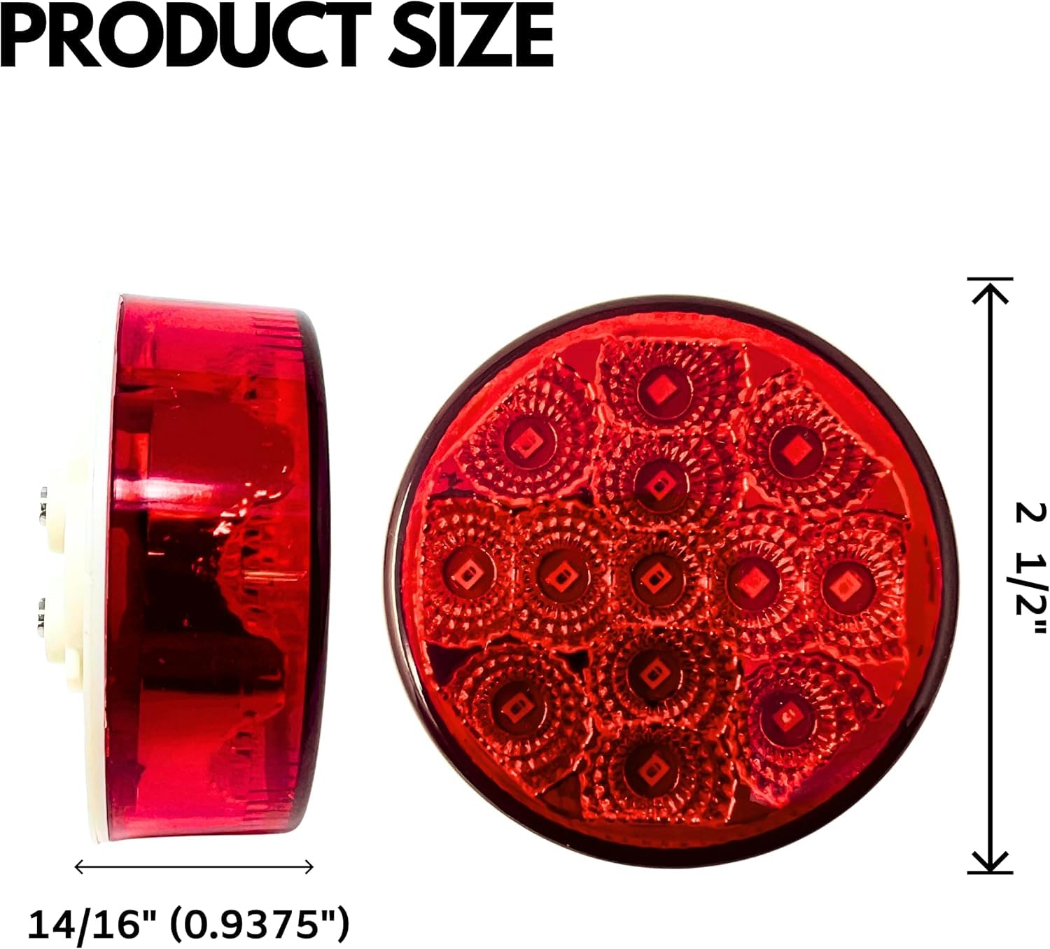 Amber/Red 2.5" Round Led Clearance Side Marker Lights Kit 13 LED Diodes Reflector Grommet Wire Pigtail Truck Utility Trailer RV UTV Tractor Flush Mount Waterproof 12V Sealed