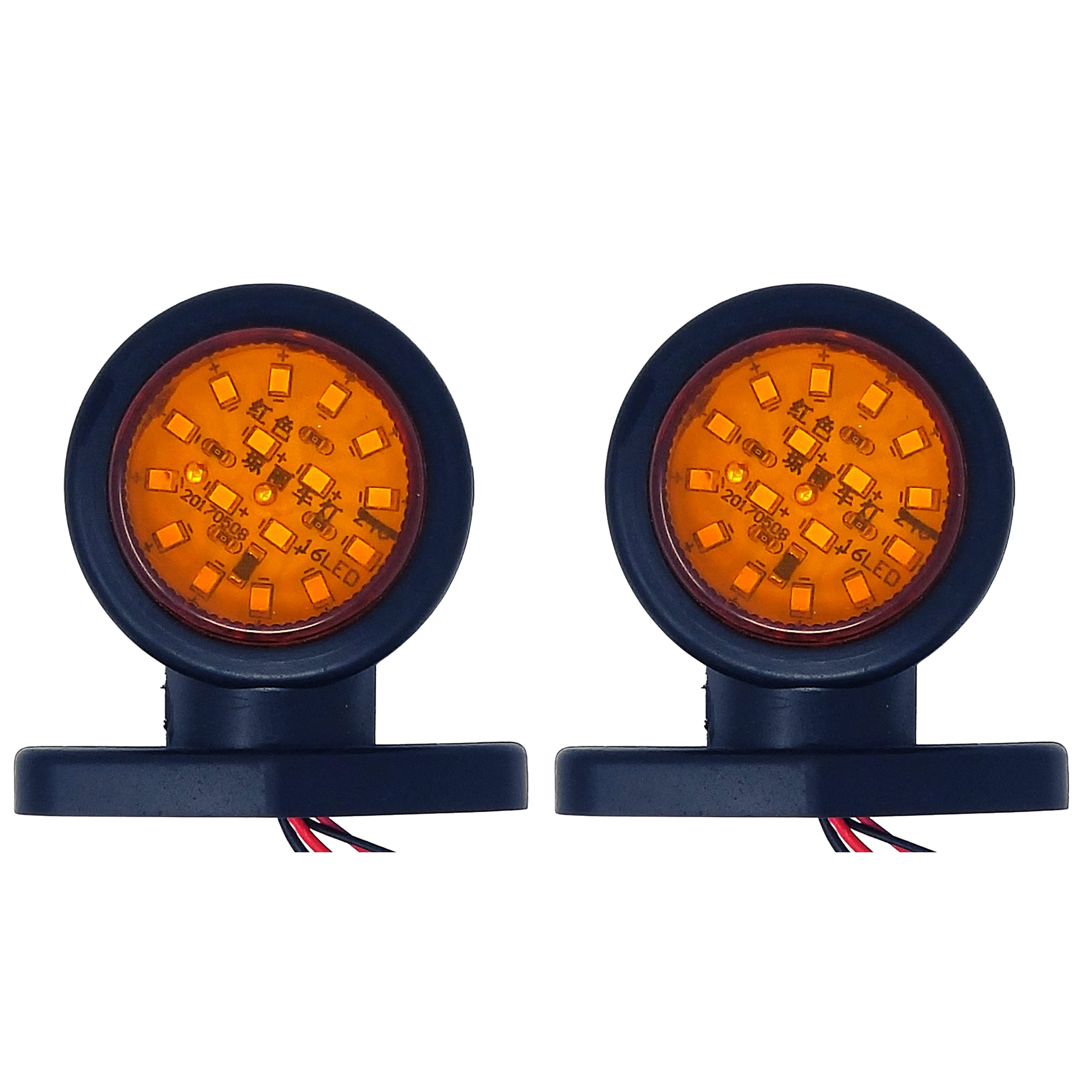 All Star Truck Parts 2pc Amber/Red 32-LED Double Face Rubber Surface Mount Pedestal Fender Side Marker Light Truck Trailer Flatbed Cargo - Left and Right Rugged Waterproof 12V IP67 SUPER BRIGHT