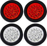 4" Round LED Trailer Tail Light 18 LED Red/White/Amber Stop Turn Tail Reverse Backup Running Lights w/Rubber Grommet Direct Wiring for Trucks Trailer RV Boat IP67 Waterproof DOT/SAE Approved 12V