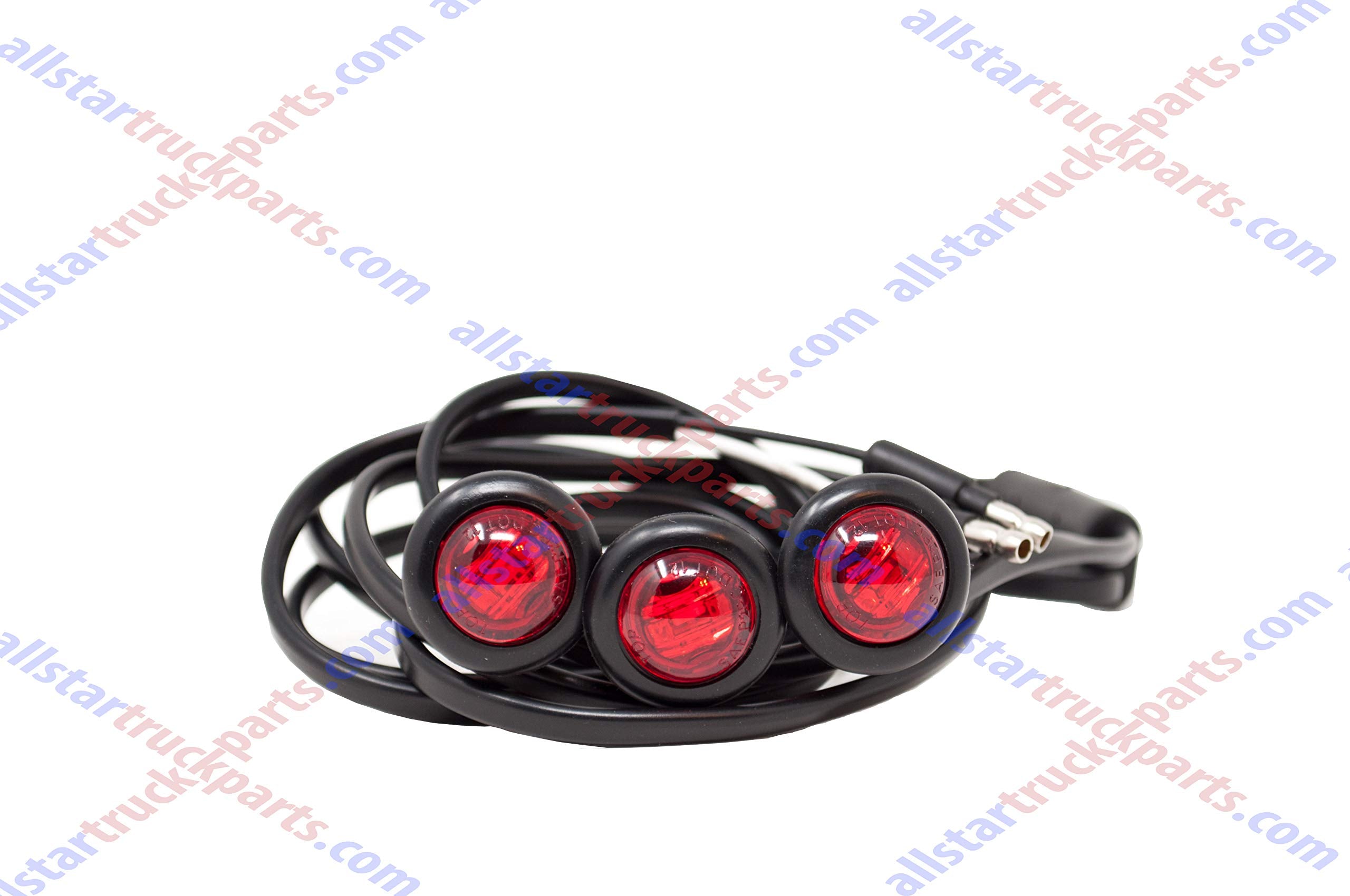 Red LED ID Identification Light Harness of 3 x 3/4� LED Marker & Clearance Lamps - Total of 9 LED's (3 LED's in each Light) 3/4" ID Light, 3-Unit Harness