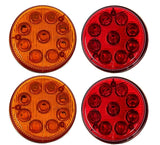 All Star Truck Parts 4 PC 3-1/7" Round LED Light Chrome Side Marker Clearance S/T/T 3 Wire Design [2 Screw Surface Mount] [9 LEDs] [Chrome Base] [IP 67] for Trailers - 2 Red and 2 Amber