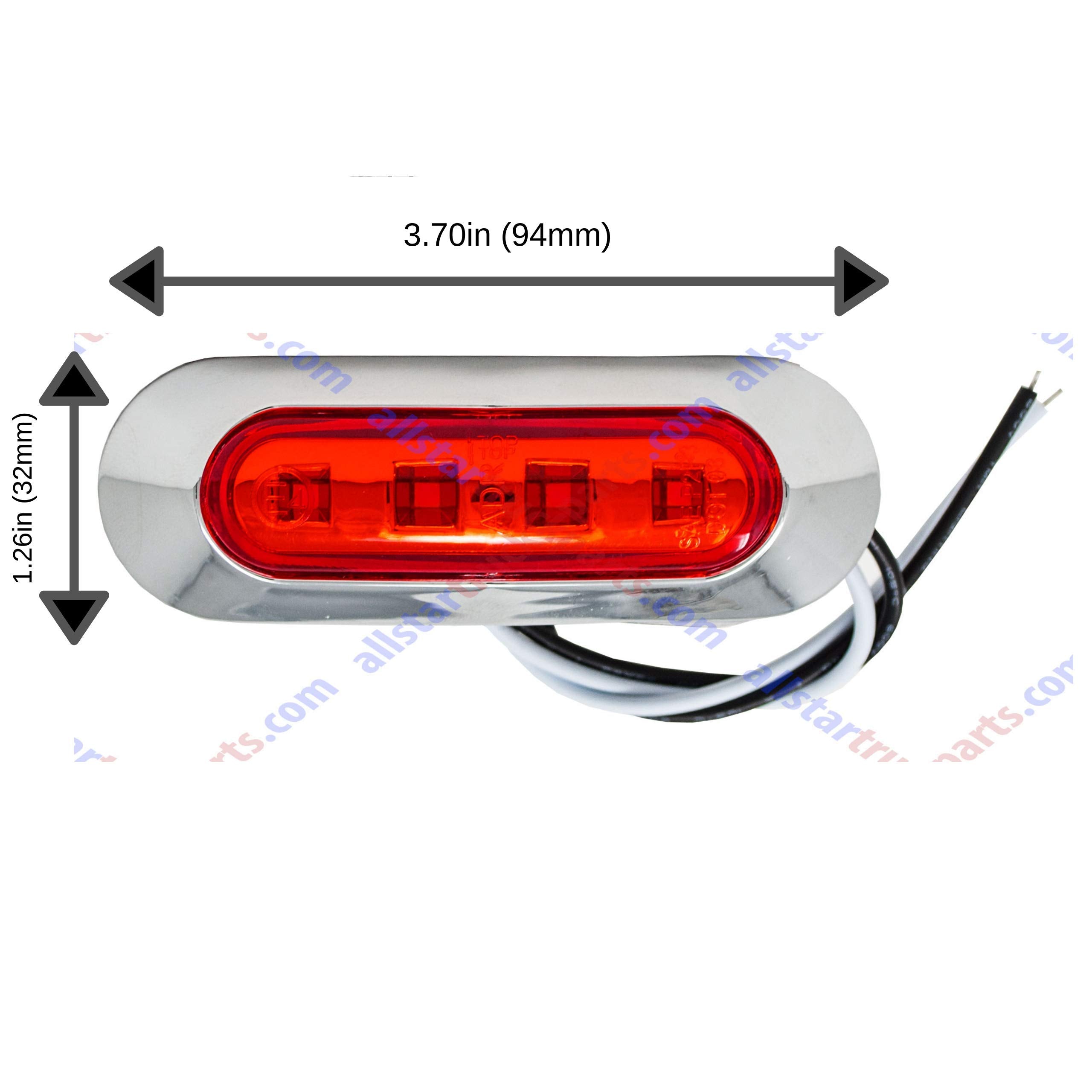 3.7" Oval Bar Style LED Lights Chrome Side/Rear Marker Clearance Truck Trailer Boat CAB RV Amber/Red Lens [4 LEDs] [Chrome Bezel] [IP 67 Submersible Waterproof]