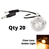 QTY 20-3/4 (.75 Inch) Mini Clear Lens Red/Amber 3 LED Clearance Lamp Round Indicator Fender Side Marker Lights Waterproof with Chrome Ring Camper Van Truck Trailer Pickup ATV 12V DC 2835 SMD 12V