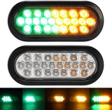 All Star Truck Parts] 2x 6.5 Inch Oval Amber/Green Strobe Lights 24LED Recessed Quad Flash Patterns for Truck Towing Trailer Lights Lamps, Rubber Grommets + 3-prong Wire Pigtails Included, 10V-30V