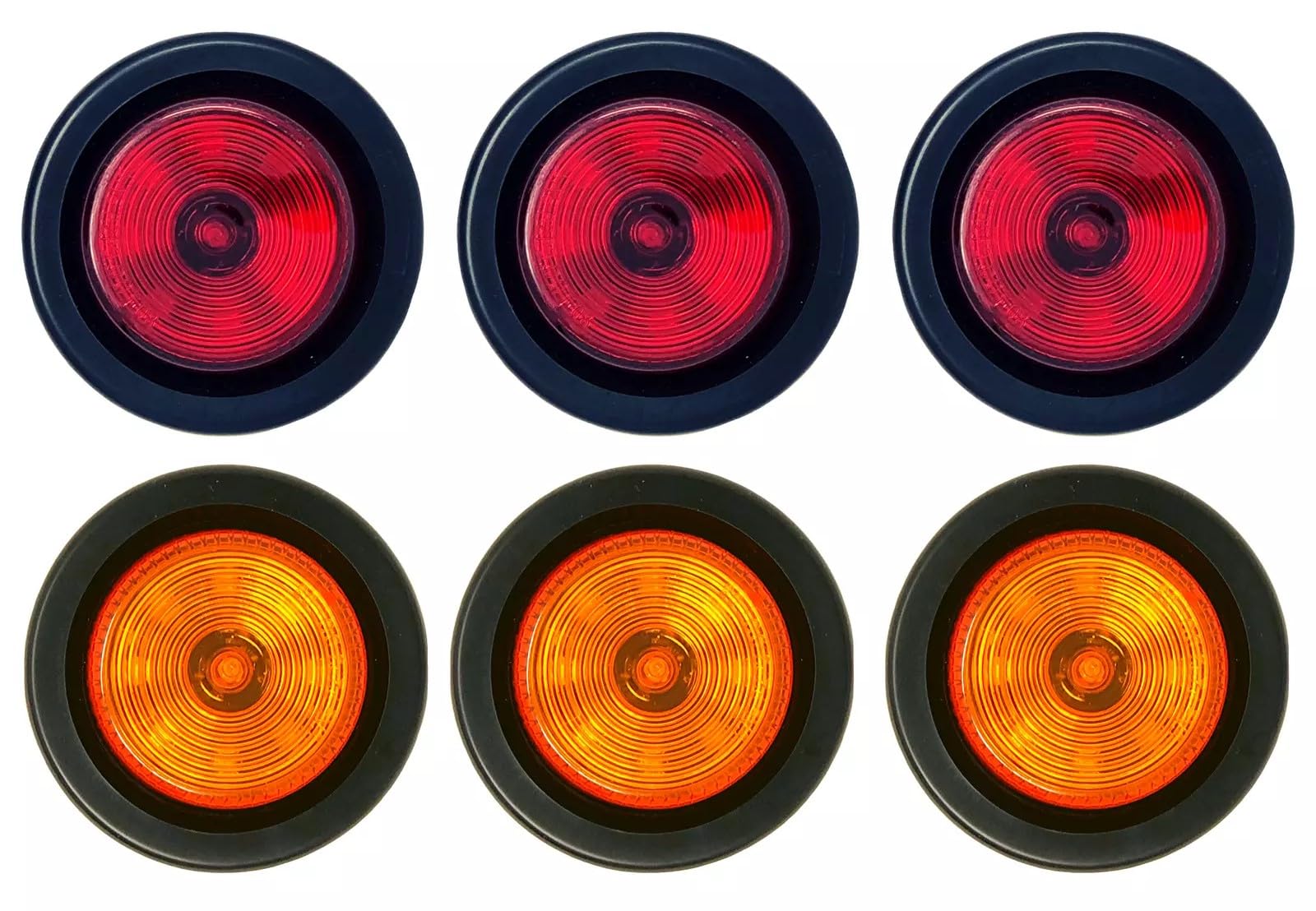 Red/Amber 2" Round Trailer 9 LED Clearance Side Marker Lights [DOT FMVSS 108] [SAE P2] [Reflector Lens] [Grommet+Plug] [Flush-Mount] [Waterproof IP67] Marker Clearance Lights Trailer Truck