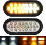 2x 6.5 Inch Oval Amber/White Strobe Lights 24LED Recessed Quad Flash Patterns for Truck Towing Trailer Lights Lamps, Rubber Grommets + 3-prong Wire Pigtails Included, 10V-30V