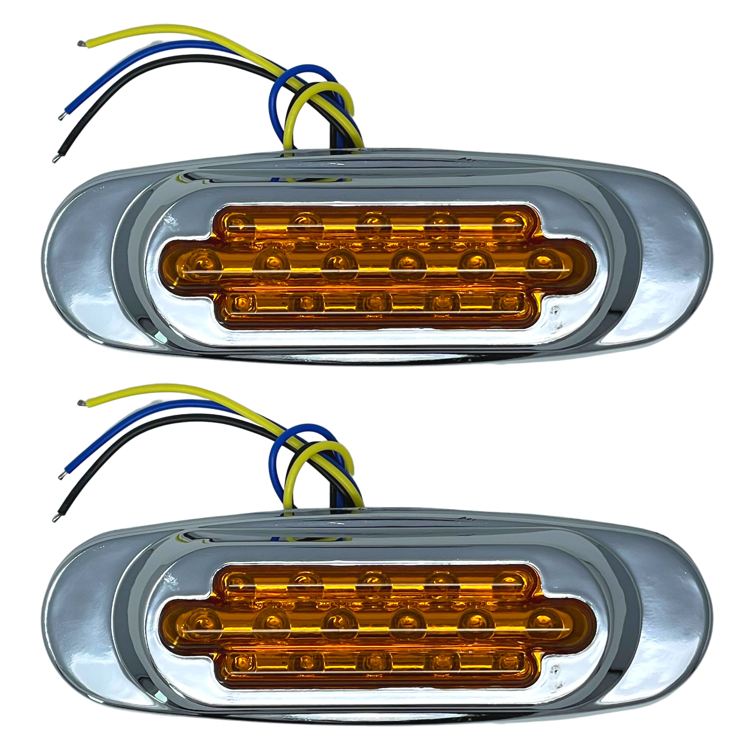 All Star Truck Parts 6.5" Inch Amber/Red/White LED Side Marker Lights Clearance Chrome Base Bezel 16 Diodes Surface Mount Led Cab Panel Lights Turn Signals Sealed Waterproof 12V