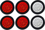 4" Round LED Trailer Tail Light 18 LED Red/White/Amber Stop Turn Tail Reverse Backup Running Lights w/Rubber Grommet Direct Wiring for Trucks Trailer RV Boat IP67 Waterproof DOT/SAE Approved 12V