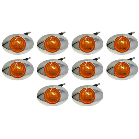 All Star Truck Parts] 10Pcs 3" Amber Led Side Marker Lights 3 LED Chrome Surface Mount with Bullet Plugs Waterproof Peterbilt Kenworth Freightliner Led Cab Panel Sealed Surface Mount