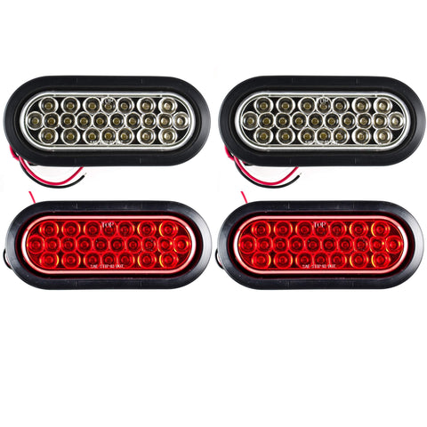 All Star Truck Parts [Red/White/Amber 6" Oval 24 LED Trailer Tail Light Kit [DOT Certified] [with Grommets & Plugs] [IP67 Waterproof] Stop Brake Turn Reverse Back Up Headache Rack Backrack Flatbed RV