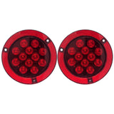 All Star Truck Parts] 4" Inch Flange Mount Reflective Ring Bezel Red/White 12 LED Round Stop Turn Tail Reverse Backup Tail Trailer Truck Flatbed RV Camper Bus Light Kit with 3 Wire Pigtail Plug 12V