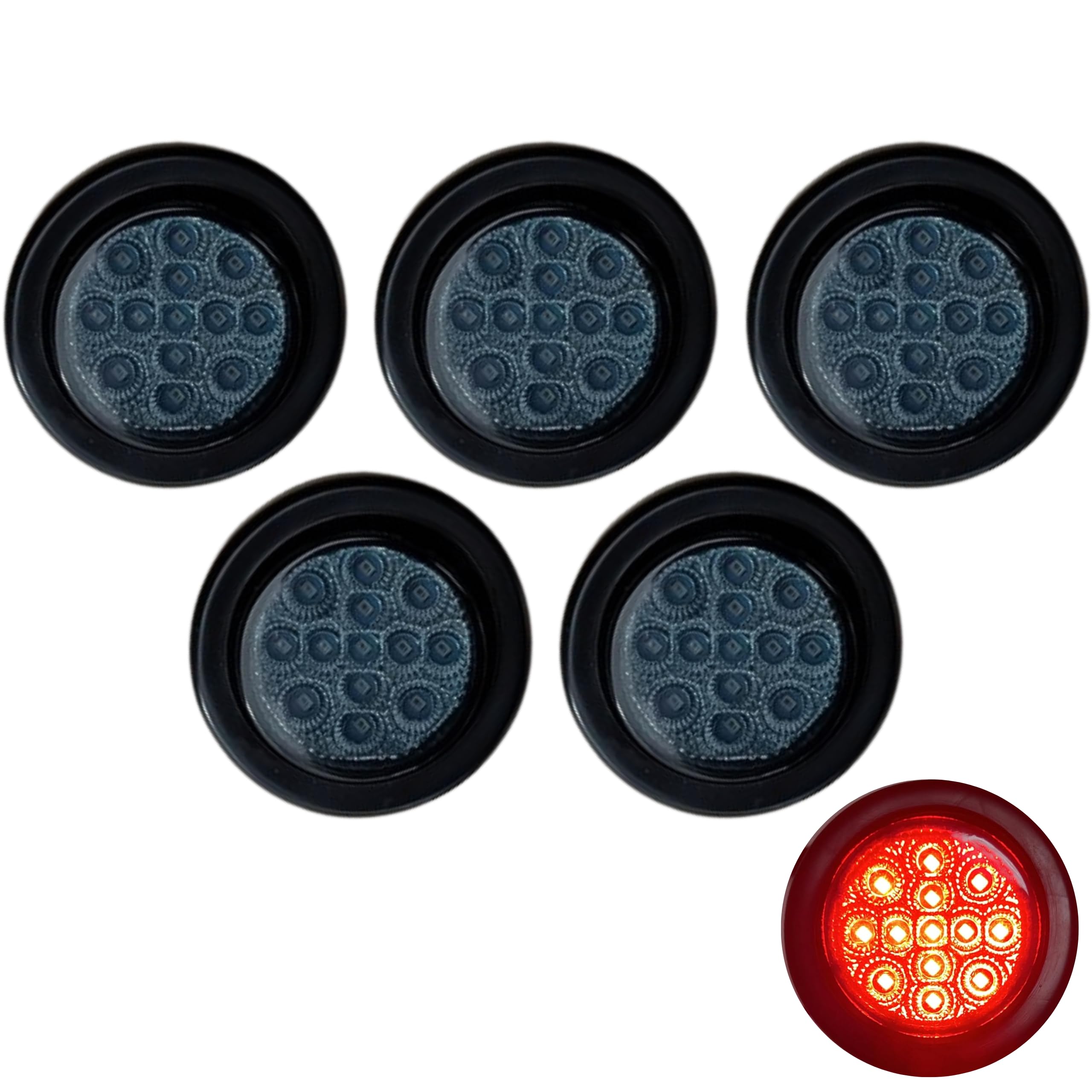 All Star Truck Parts 2" Round Smoked Lens Amber/Red 13 LED Light Side Marker Clearance Reflector Rubber Grommet + Removable 2 Wire Pigtail Plug Waterproof Trailers RV's Trucks Off Road Dump Truck 12V