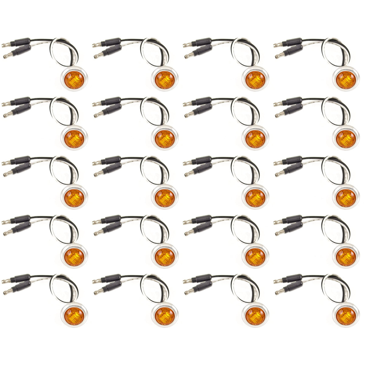 20x Amber - 3/4" (.75") Mini Round Clearance 3 LED Chrome Ring Front Rear Indicator Bullet Side Marker Light 304 Stainless Steel Base Truck RV Car Bus Trailer Pickup Van Caravan Boat Sealed Waterproof