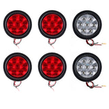 All Star Truck Parts 4" Inch Round 7 LED Red/White Trailer Tail Lights Kit Round Led Stop Turn Tail Back-up Reverse Fog Lights Reflective Lens Grommet 3-Prong Wire Pigtails for Truck Trailer RV 12V