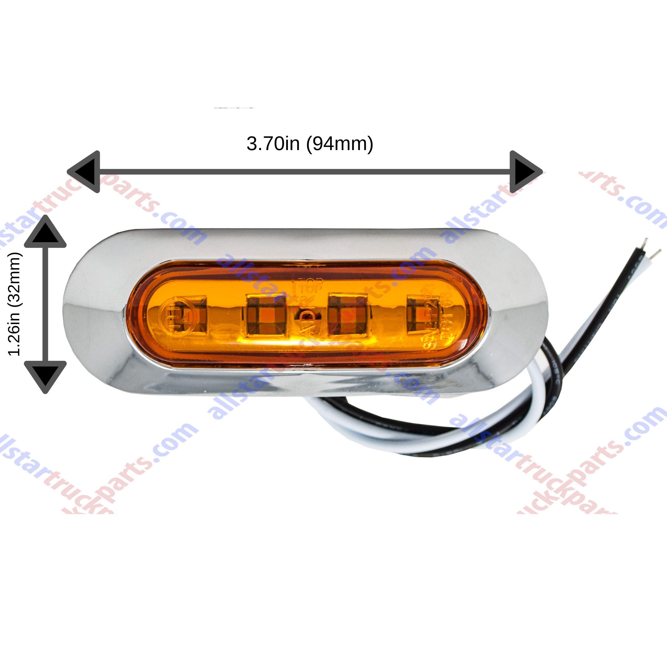 3.7" Oval Bar Style LED Lights Chrome Side/Rear Marker Clearance Truck Trailer Boat CAB RV Amber/Red Lens [4 LEDs] [Chrome Bezel] [IP 67 Submersible Waterproof]