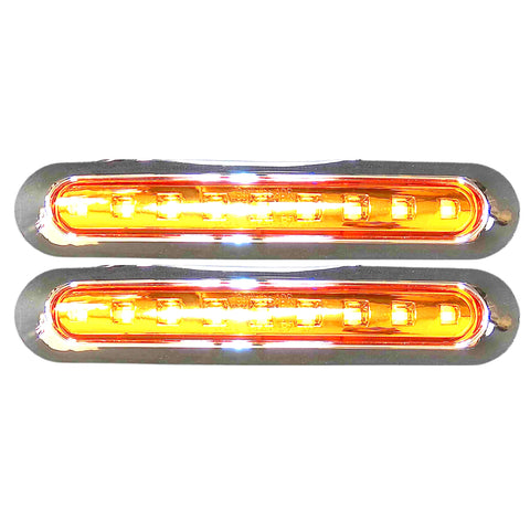 7" Oval Bar Style 9 LED Lights Chrome Side/Rear Marker Clearance Truck Trailer Boat CAB RV Amber/Red Lens [9 LEDs] [Chrome Bezel] [IP 67 Submersible Waterproof]